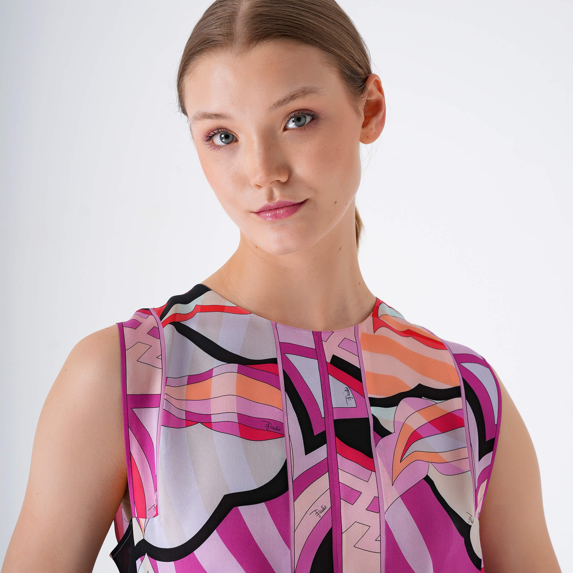 Emilio Pucci - Purple&Pink&Black Silk Sleeveles Blousse